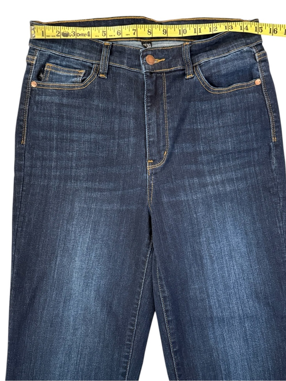Judy Blue Straight Jeans 11/30 High Rise Dark Wash Raw Hem Stretch Fits 30x28 - Picture 9 of 15